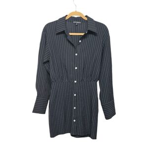 Blue Blush Pin Stripe Long Sleeve Mini Dress Sz Small Navy & White